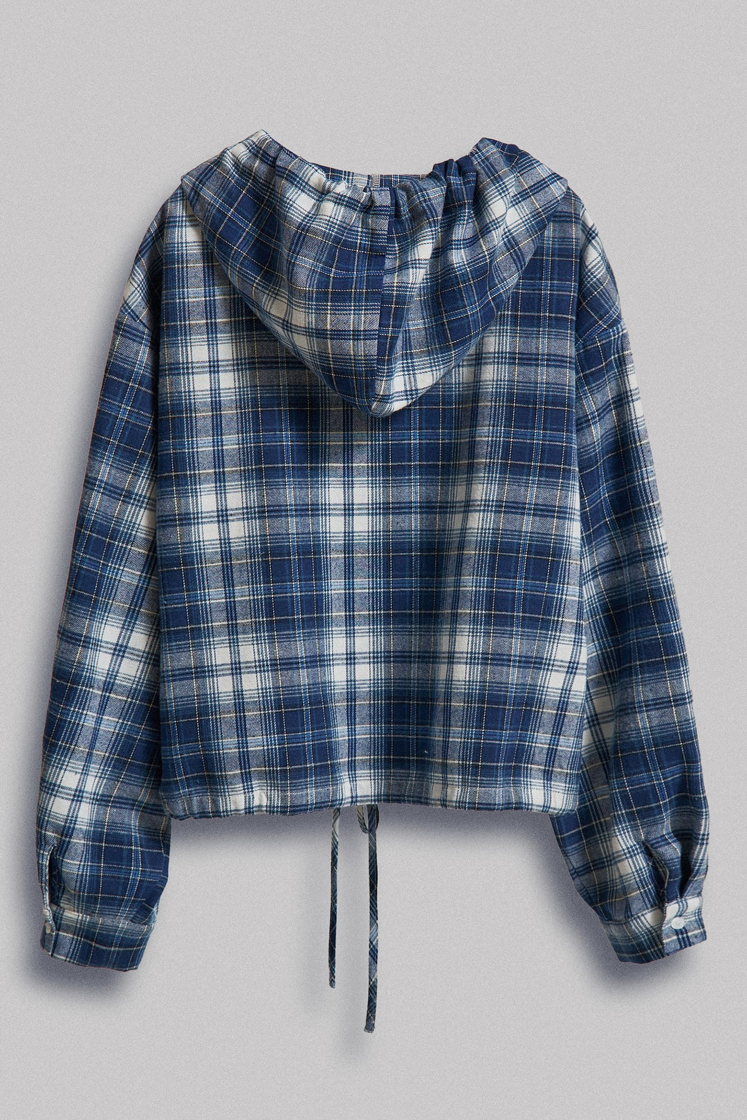 Plaid Flannel Hooded Shirt Jacket with Drawstring Hem in Navy - Women's Wholesale Blankets | Trend Notes