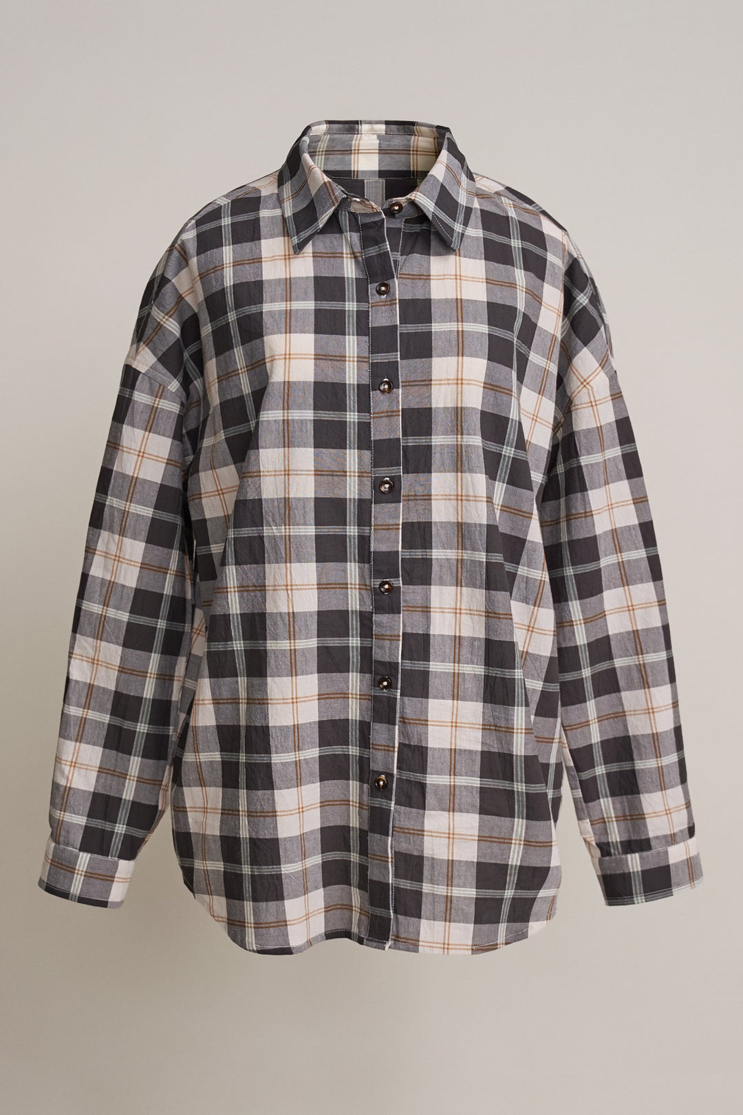 Cotton Plaid Button-Down Collared Shirt in Grey - Women's Wholesale Shirts & Blouses | Trend Notes
