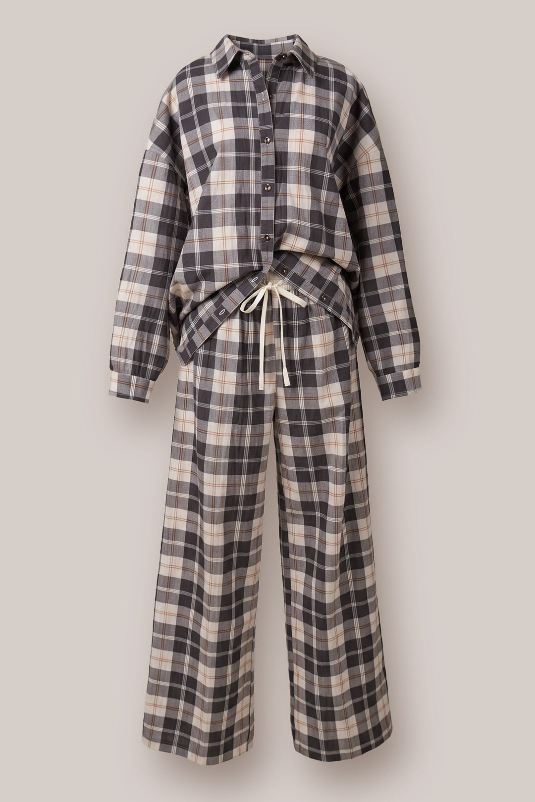 Cotton Plaid Button-Down Collared Shirt in Grey - Women's Wholesale Shirts & Blouses | Trend Notes