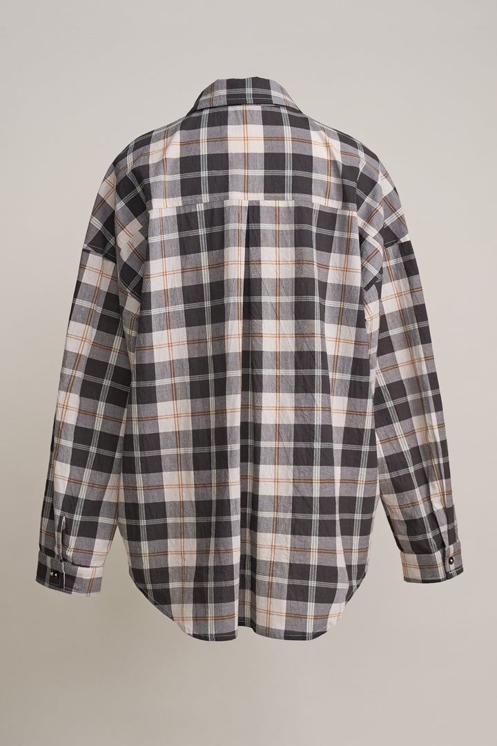 Cotton Plaid Button-Down Collared Shirt in Grey - Women's Wholesale Shirts & Blouses | Trend Notes