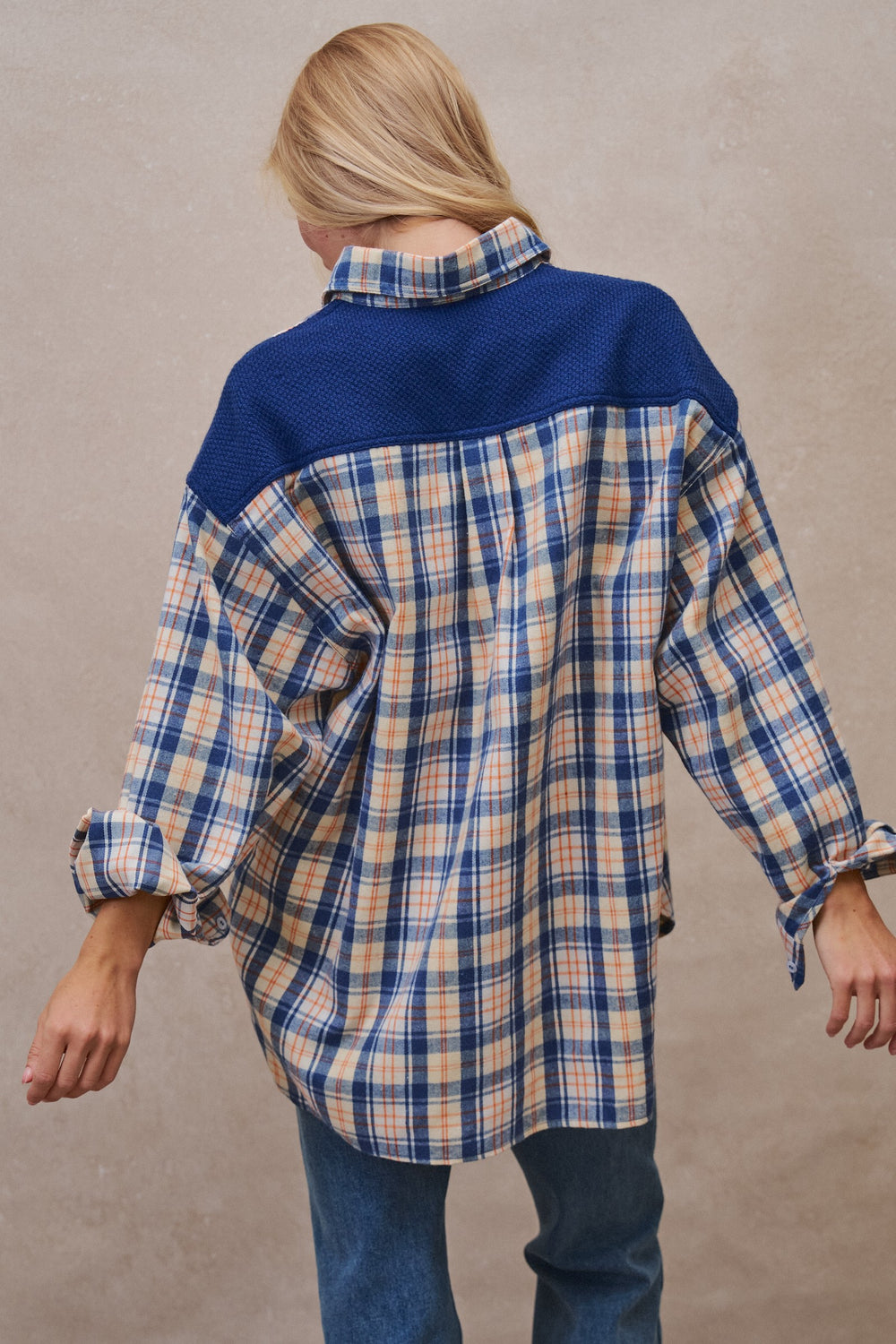 Oversized Plaid Flannel Shacket in Blue - Women's Wholesale Shirts & Blouses | Trend Notes
