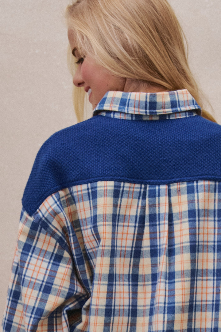 Oversized Plaid Flannel Shacket in Blue - Women's Wholesale Shirts & Blouses | Trend Notes