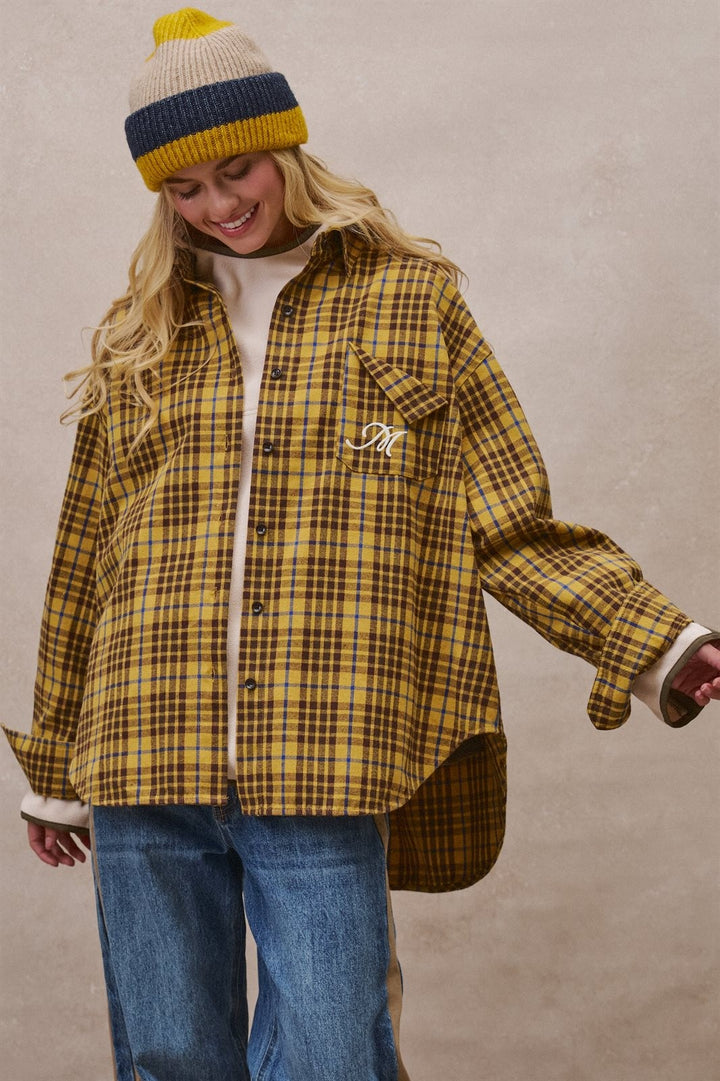 Oversized Plaid Flannel Shacket in Mustard - Women's Wholesale Shirts & Blouses | Trend Notes