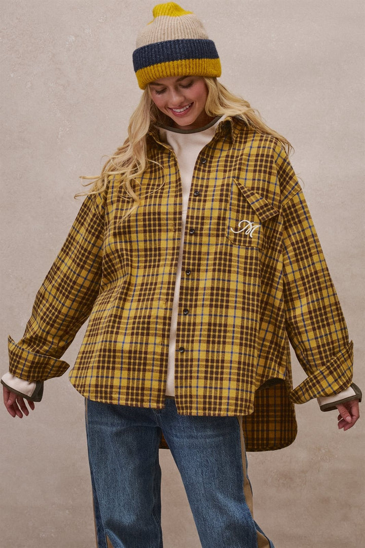 Oversized Plaid Flannel Shacket in Mustard - Women's Wholesale Shirts & Blouses | Trend Notes