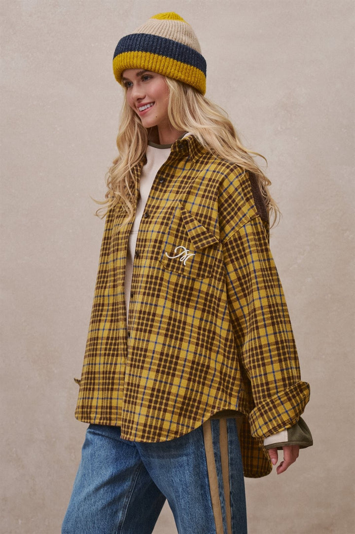 Oversized Plaid Flannel Shacket in Mustard - Women's Wholesale Shirts & Blouses | Trend Notes