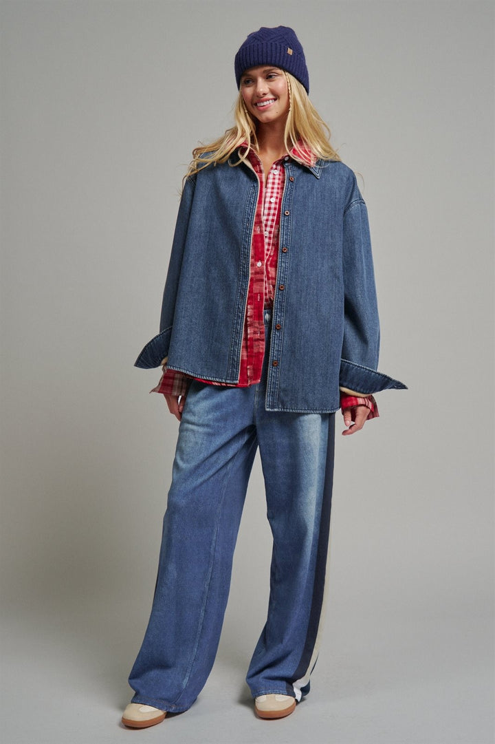 Classic Button-Up Denim Jacket in Denim - Women's Wholesale Denim Jackets | Trend Notes