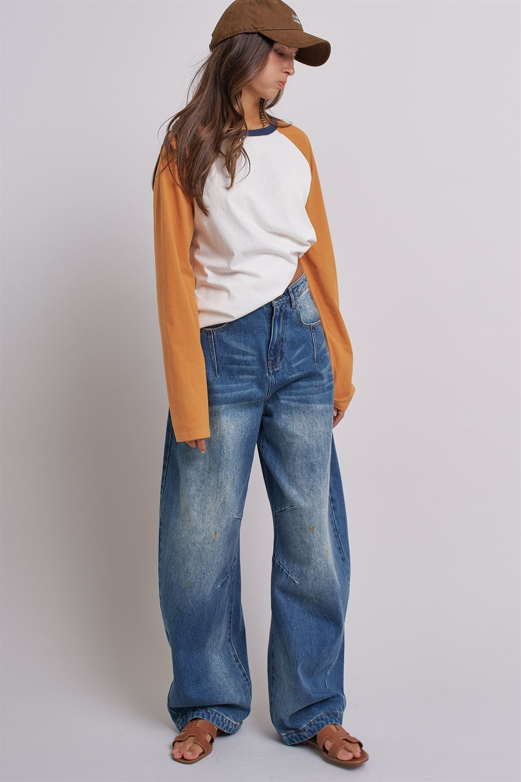 Retro Fade Wide-Leg Barrel Jeans in Orange - Women's Wholesale Denim | Trend Notes