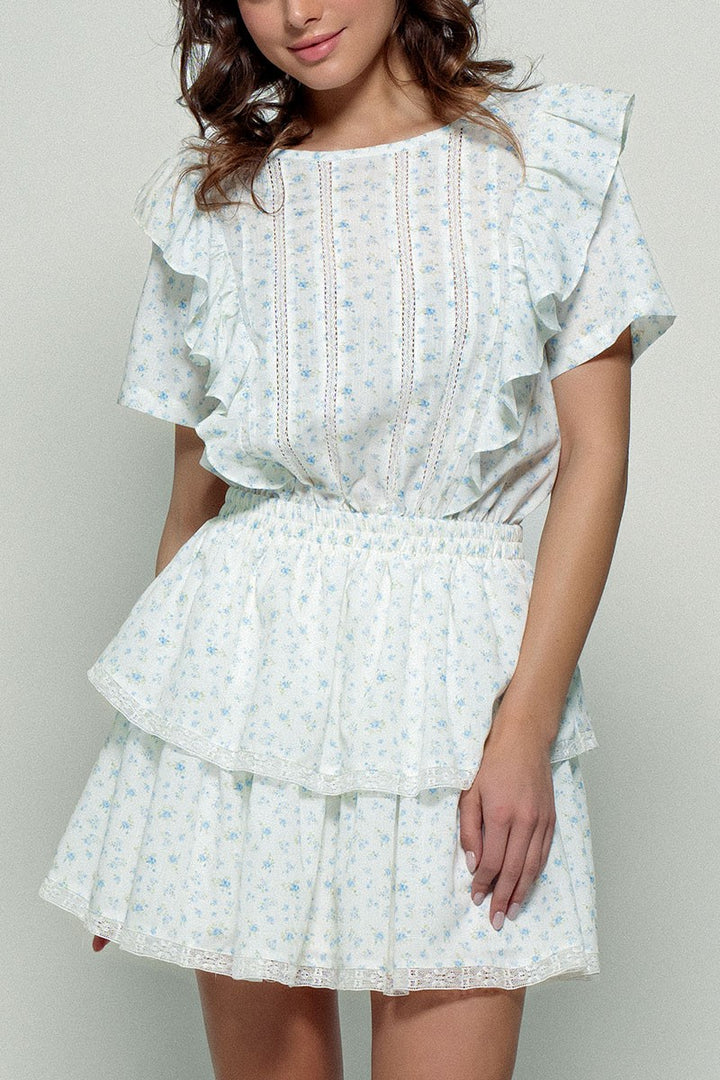 Floral Embrace Tiered Mini Dress in Blue - Women's Wholesale Casual Dresses | Trend Notes