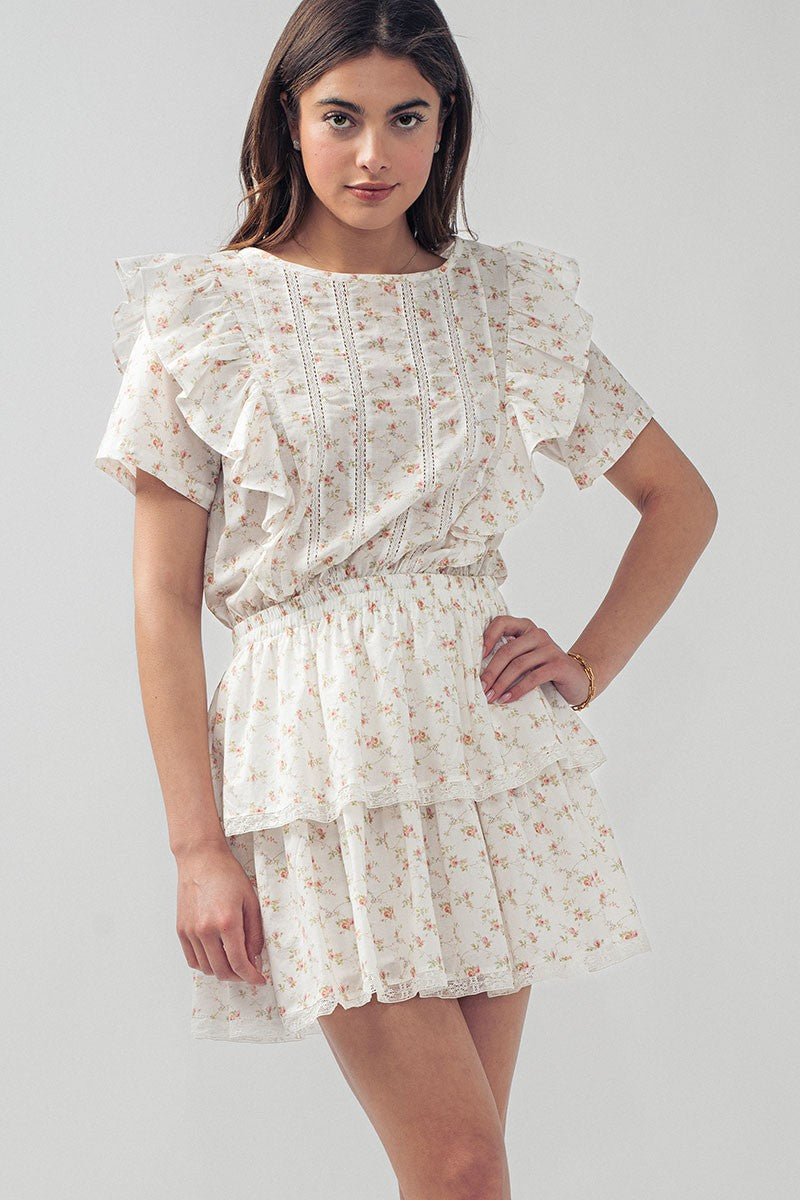 Floral Embrace Tiered Mini Dress in Blue - Women's Wholesale Casual Dresses | Trend Notes