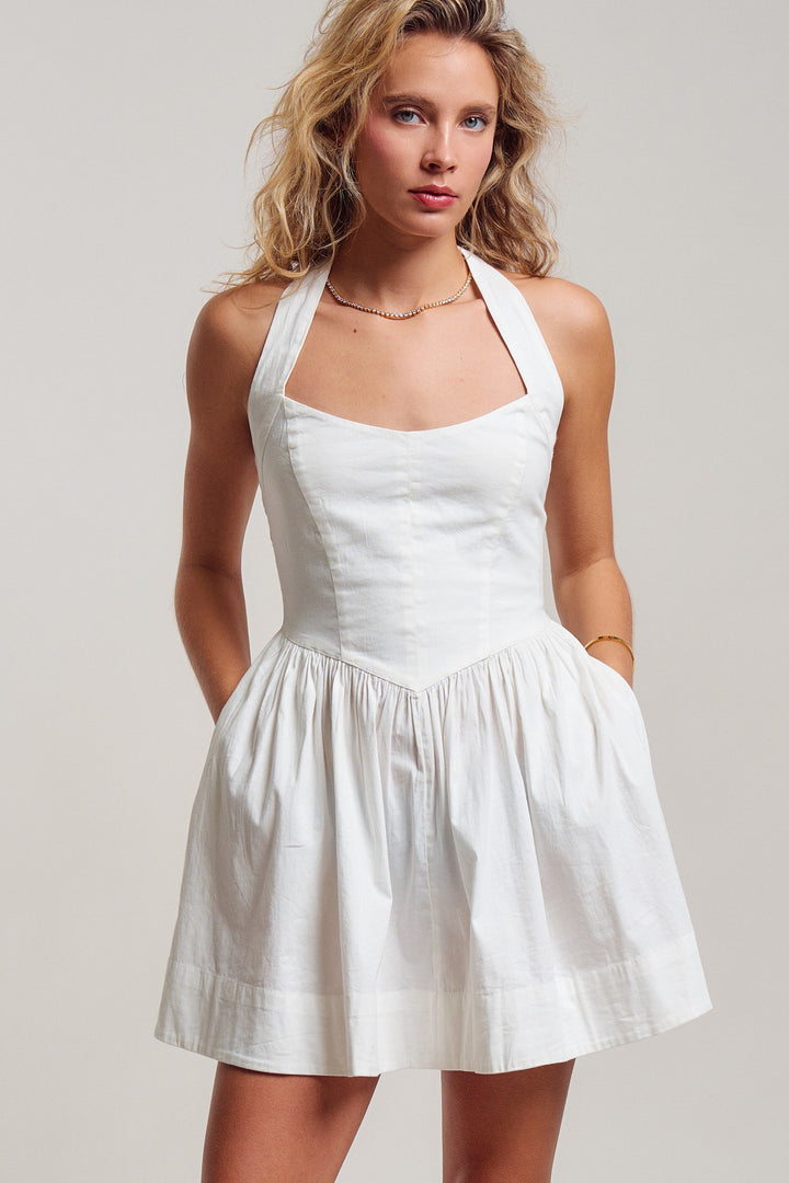Sweetheart Twirl Halter Mini in White - Women's Wholesale Dresses | Trend Notes