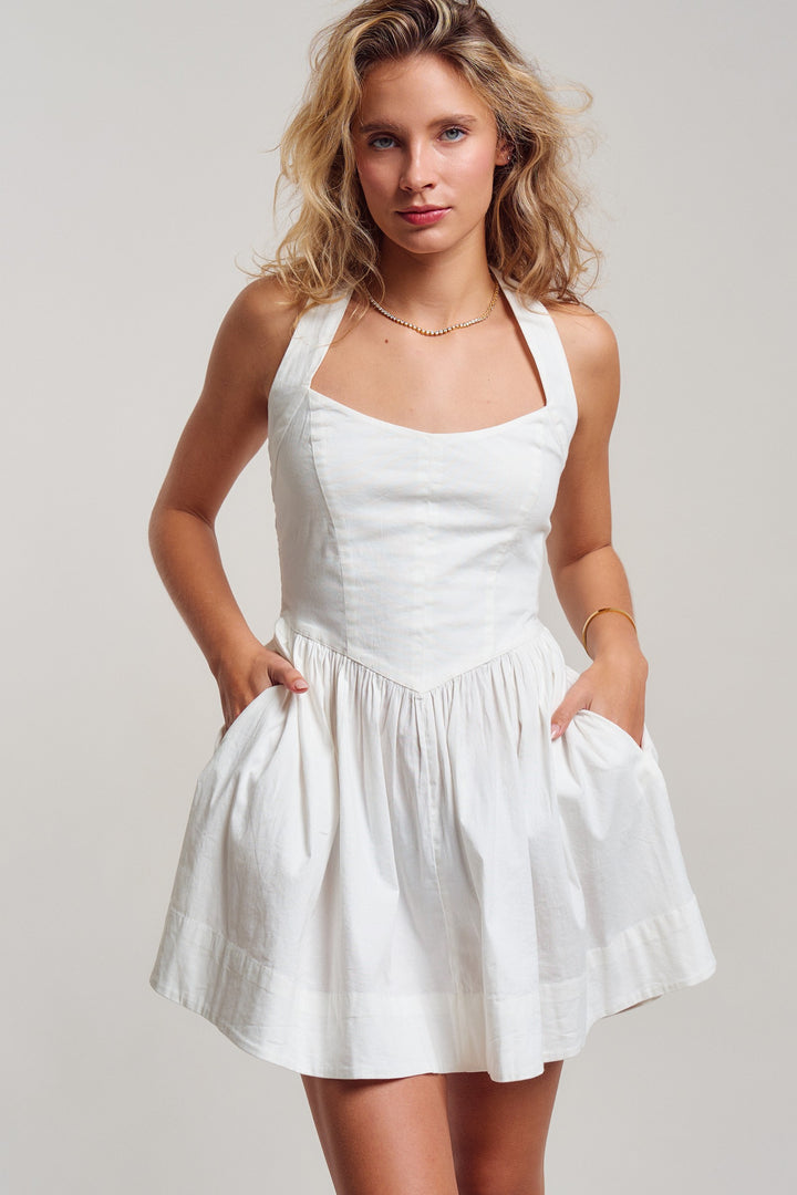 Sweetheart Twirl Halter Mini in White - Women's Wholesale Dresses | Trend Notes