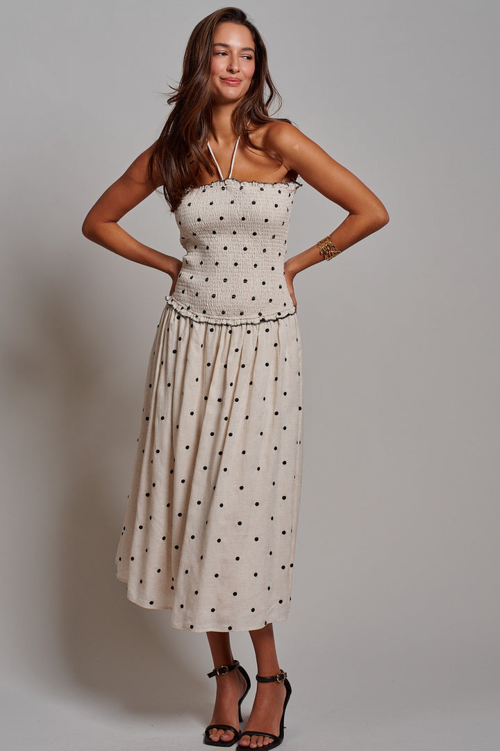 Polka Dot Daydream Smocked Midi Dress in Ivory - Women's Wholesale Dresses | Trend Notes