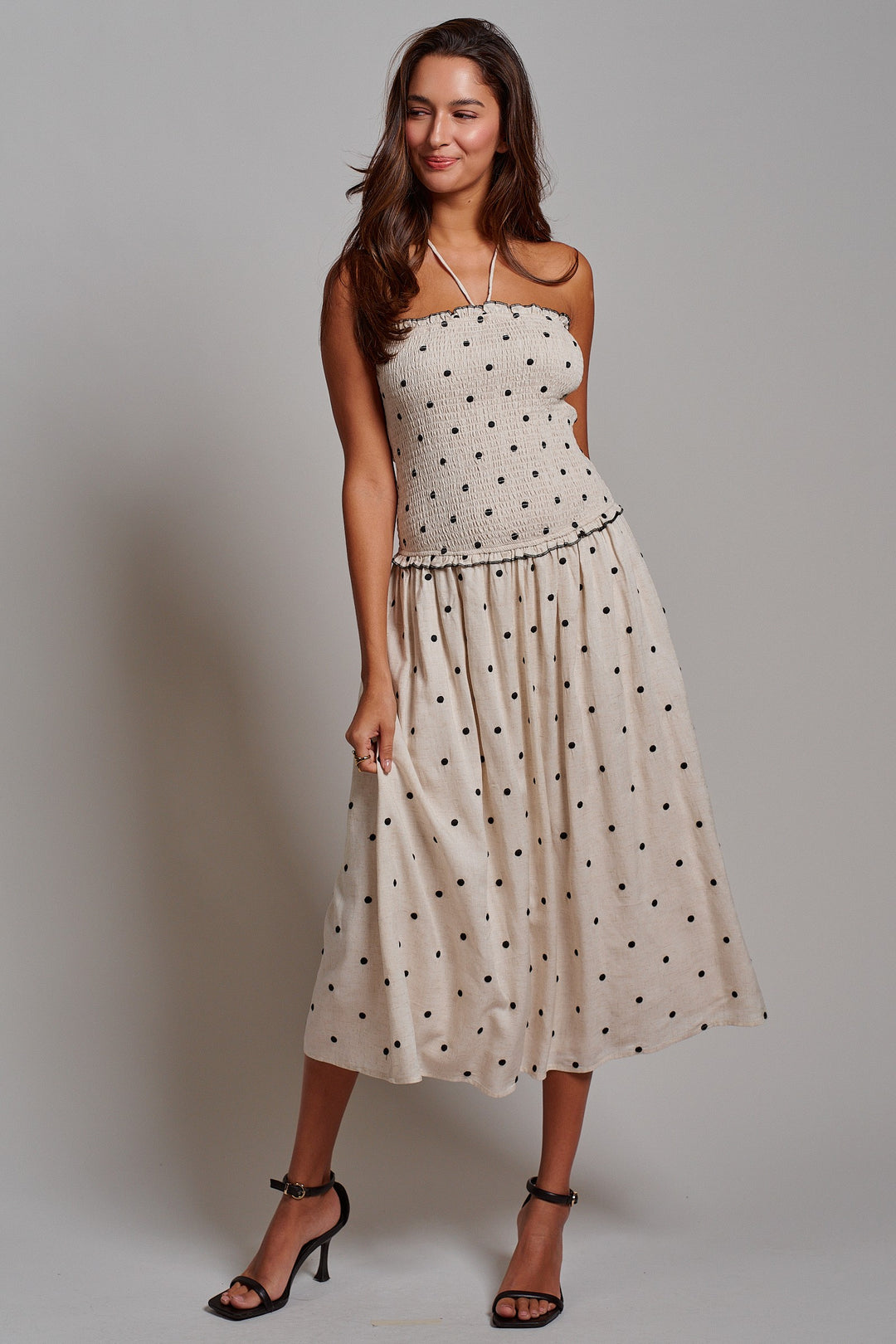 Polka Dot Daydream Smocked Midi Dress in Ivory - Women's Wholesale Dresses | Trend Notes