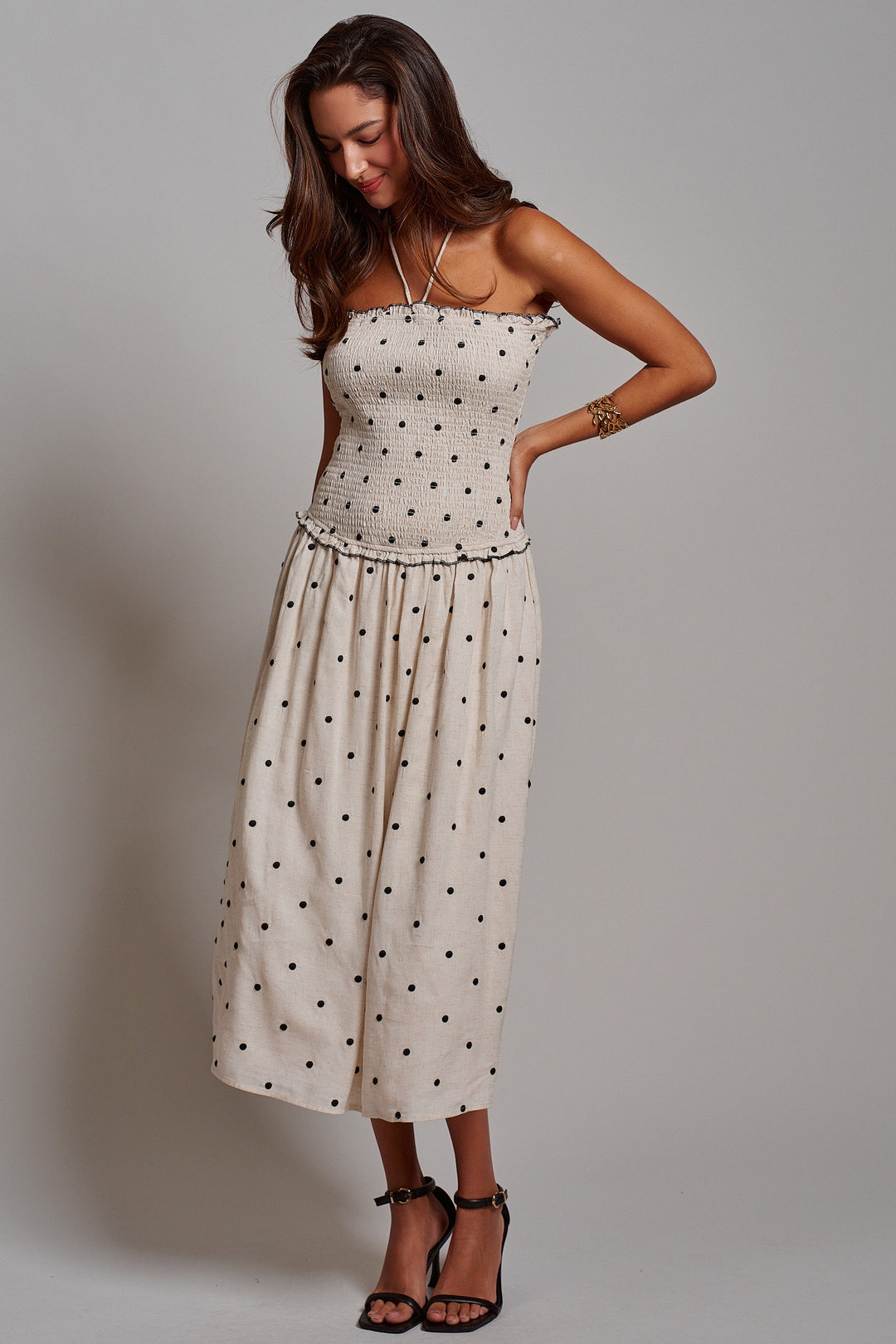 Polka Dot Daydream Smocked Midi Dress in Ivory - Women's Wholesale Dresses | Trend Notes