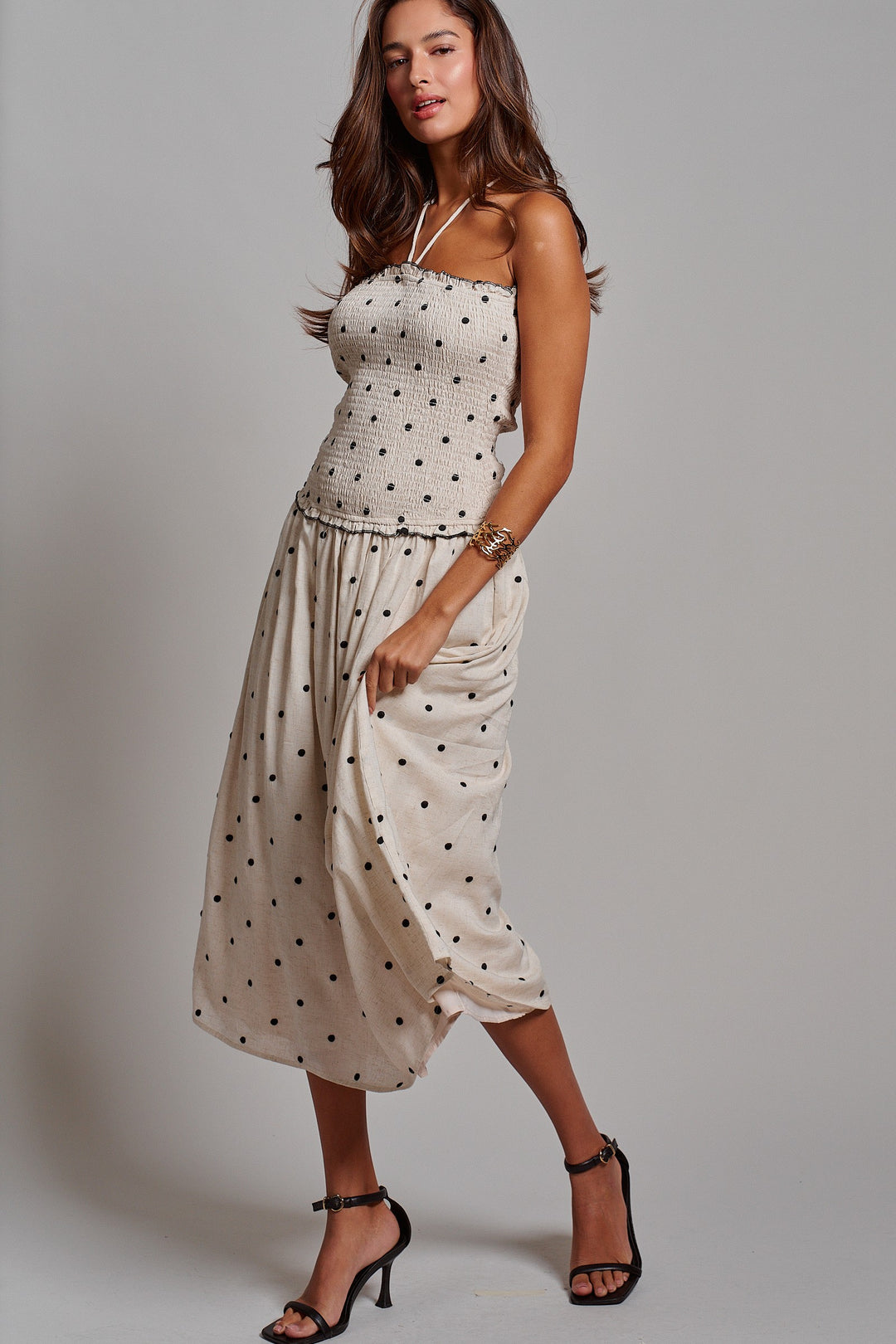 Polka Dot Daydream Smocked Midi Dress in Ivory - Women's Wholesale Dresses | Trend Notes