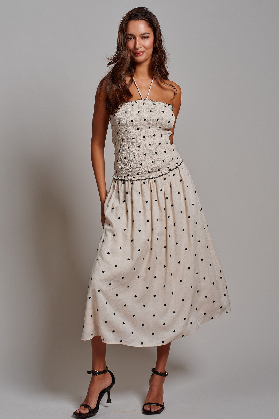 Polka Dot Daydream Smocked Midi Dress in Ivory - Women's Wholesale Dresses | Trend Notes