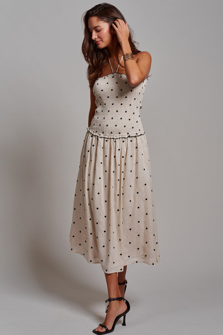 Polka Dot Daydream Smocked Midi Dress in Ivory - Women's Wholesale Dresses | Trend Notes