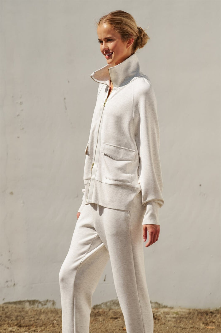 Scuba Zip Up Track Bomber Jacket Pilates Athflow for Women in White Melange - Women's Wholesale Fashion | Trend Notes