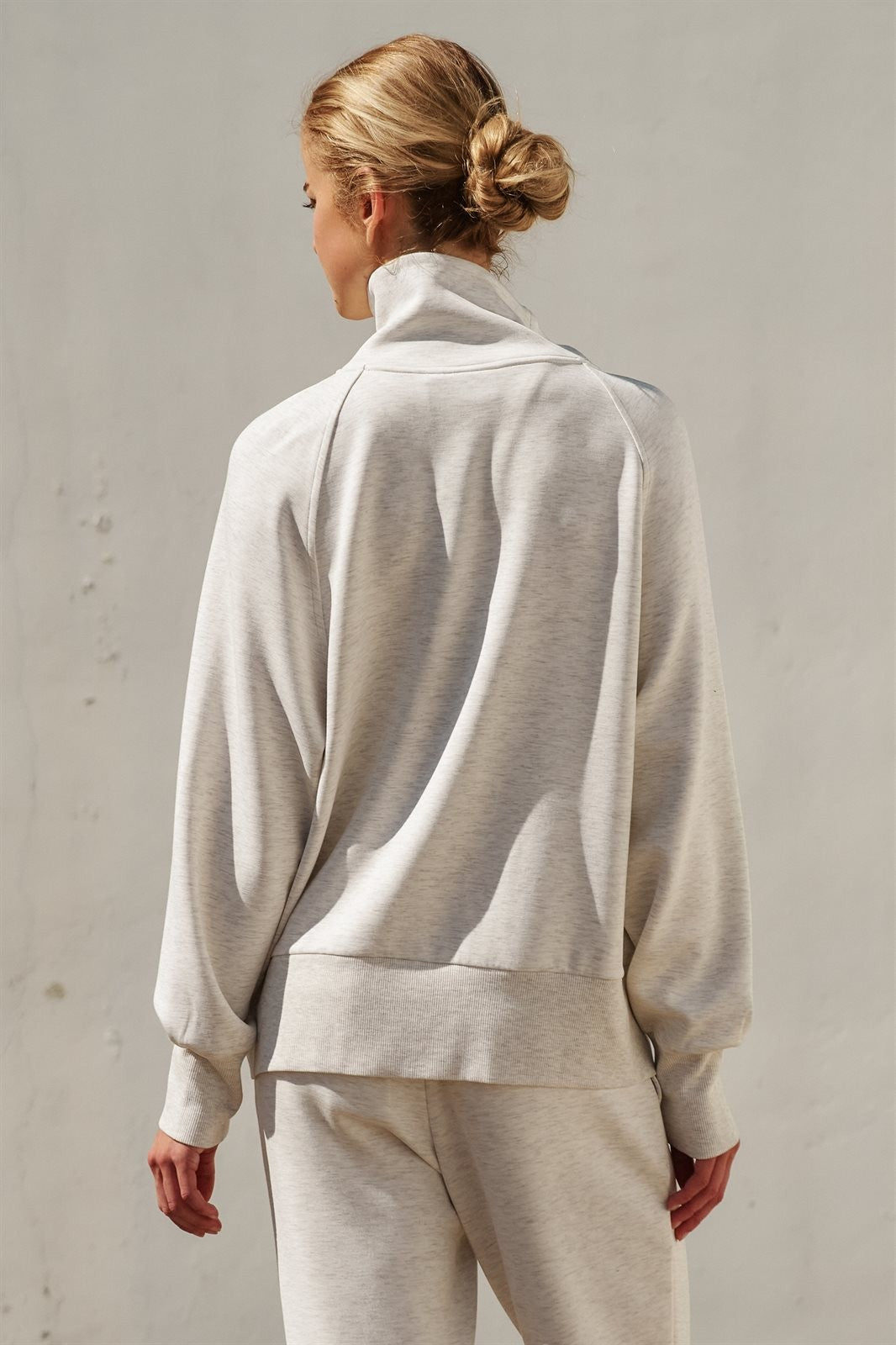 Scuba Zip Up Track Bomber Jacket Pilates Athflow for Women in White Melange - Women's Wholesale Fashion | Trend Notes
