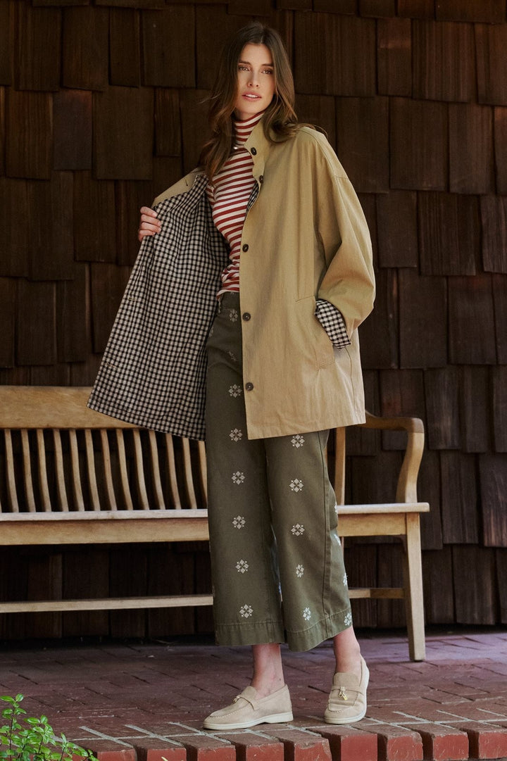 Gingham Lined Oversized Cotton Car Coat in Camel - Women's Wholesale Jackets & Blazers | Trend Notes