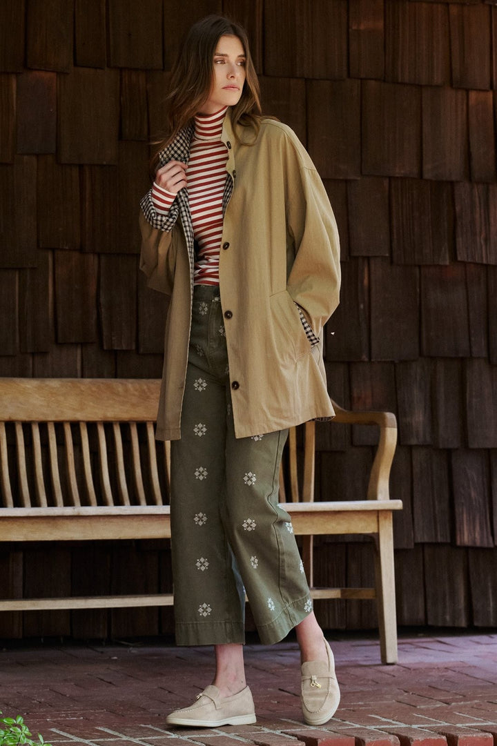 Gingham Lined Oversized Cotton Car Coat in Grey - Women's Wholesale Jackets & Blazers | Trend Notes