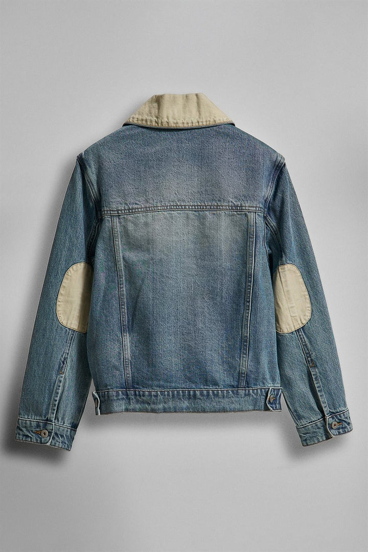 Heritage Vintage Wash Denim Jacket with Elbow Patches in Denim - Women's Wholesale Jackets & Blazers | Trend Notes