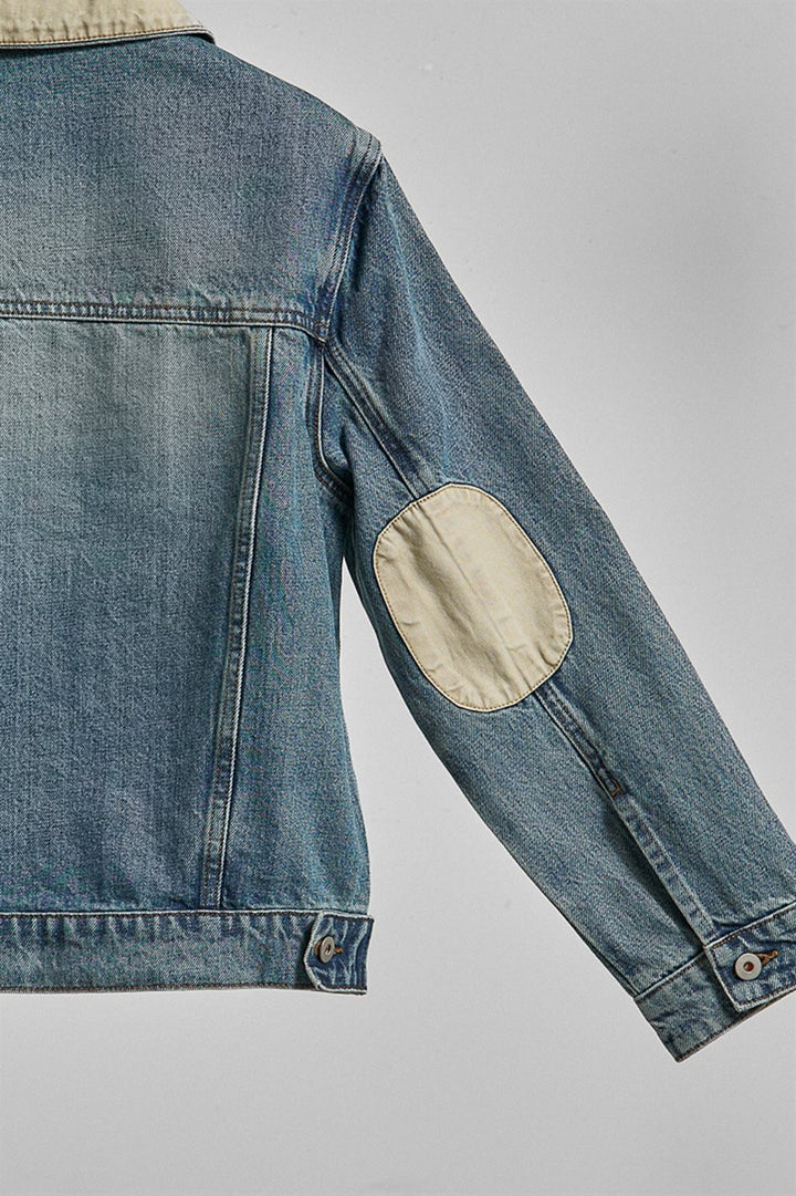 Heritage Vintage Wash Denim Jacket with Elbow Patches in Denim - Women's Wholesale Jackets & Blazers | Trend Notes