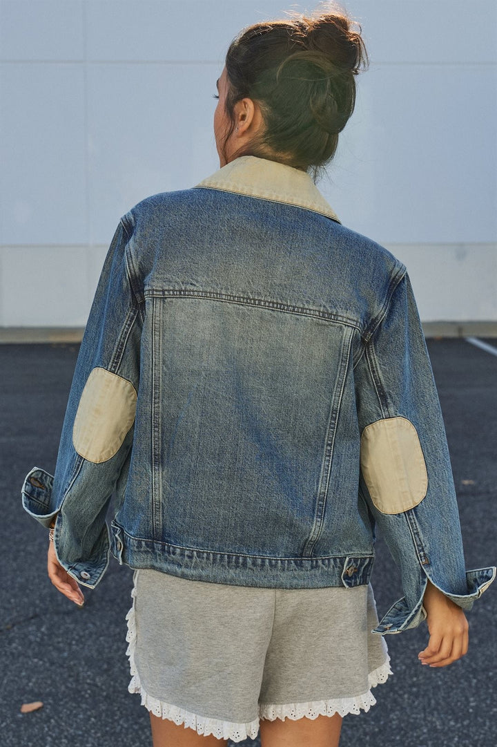 Heritage Vintage Wash Denim Jacket with Elbow Patches in Denim - Women's Wholesale Jackets & Blazers | Trend Notes
