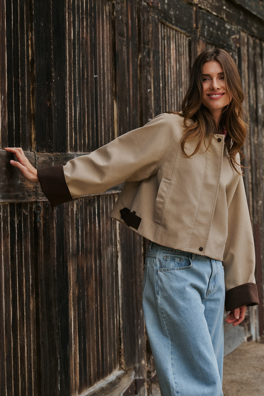Faux Leather Western Jacket With Corduroy Trim in Khaki - Women's Wholesale Jackets & Blazers | Trend Notes