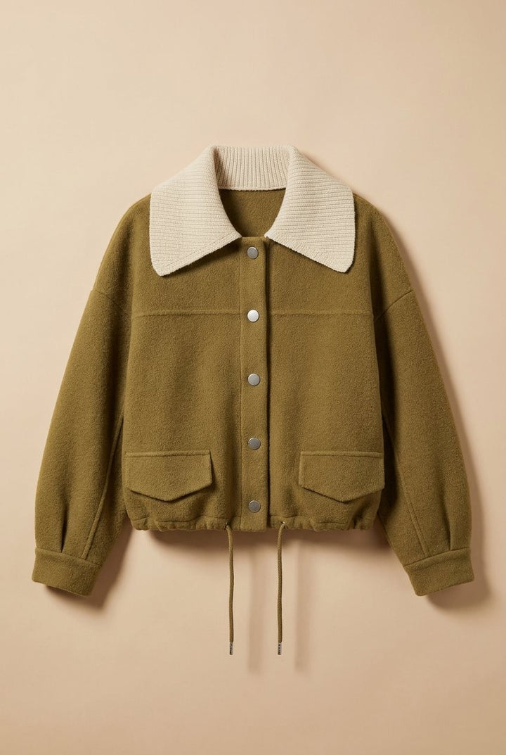 Sweater Knit Button Front Jacket with Detachable Collar in Olive - Women's Wholesale Jackets & Blazers | Trend Notes