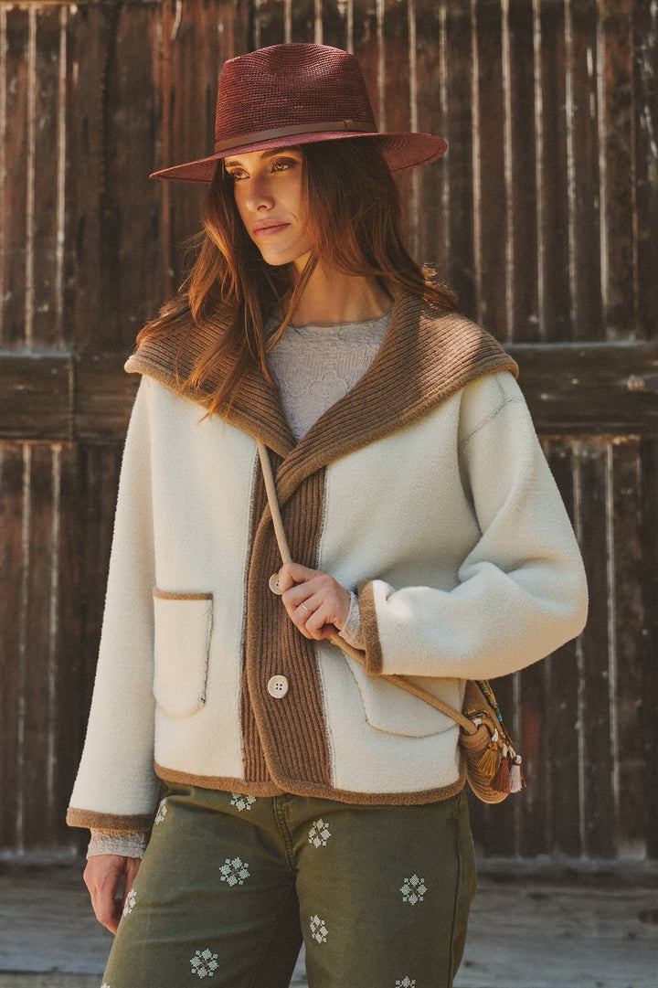 Two-Tone Reversible Shawl Collar Sweater Jacket in Camel - Women's Wholesale Jackets & Blazers | Trend Notes
