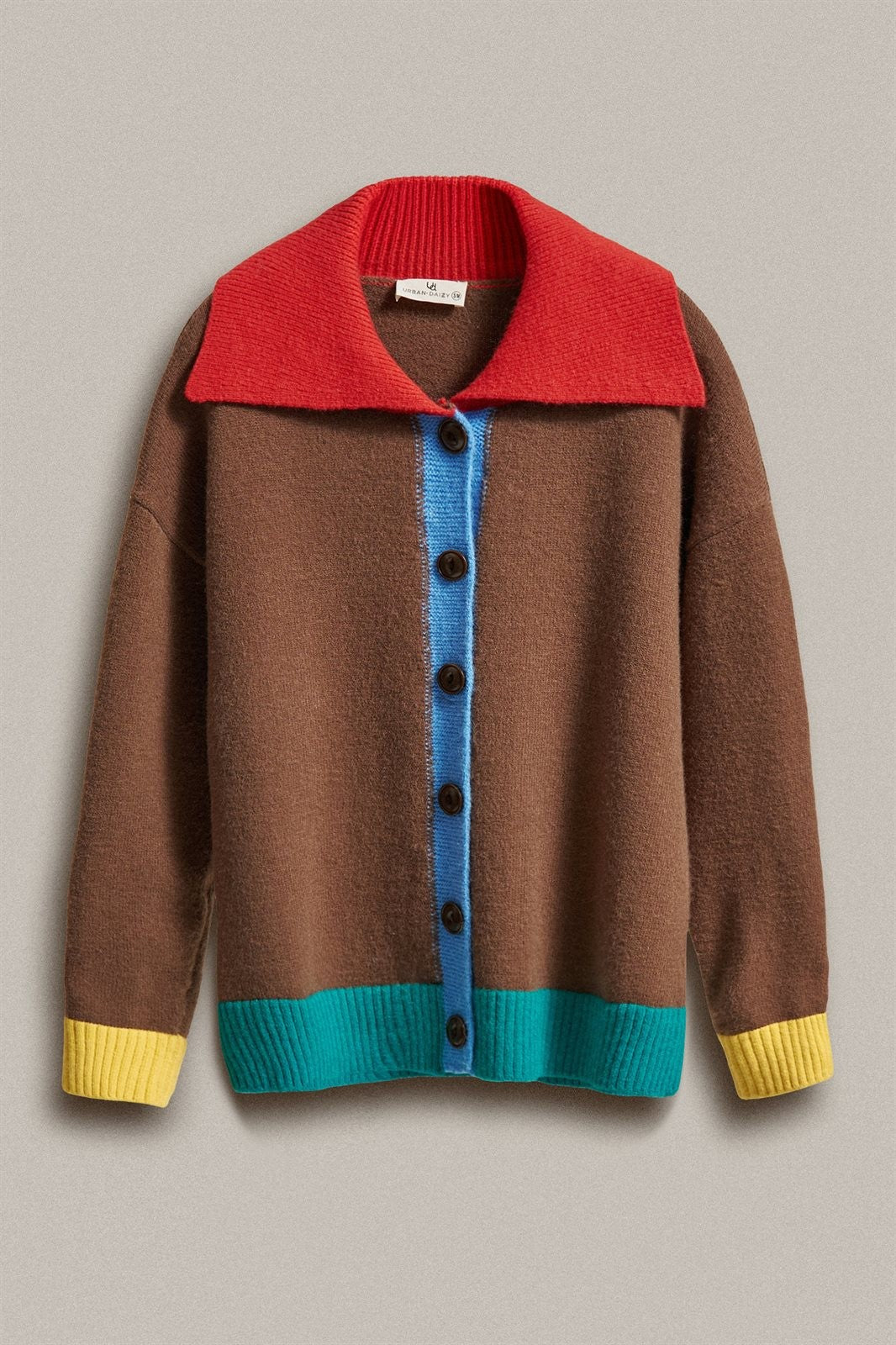 Color Block Collared Button Down Knit Cardigan in Brown - Women's Wholesale Fashion | Trend Notes