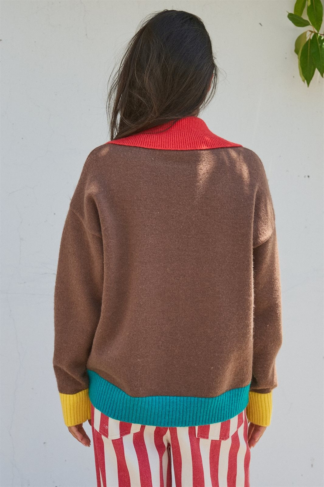 Color Block Collared Button Down Knit Cardigan in Brown - Women's Wholesale Fashion | Trend Notes