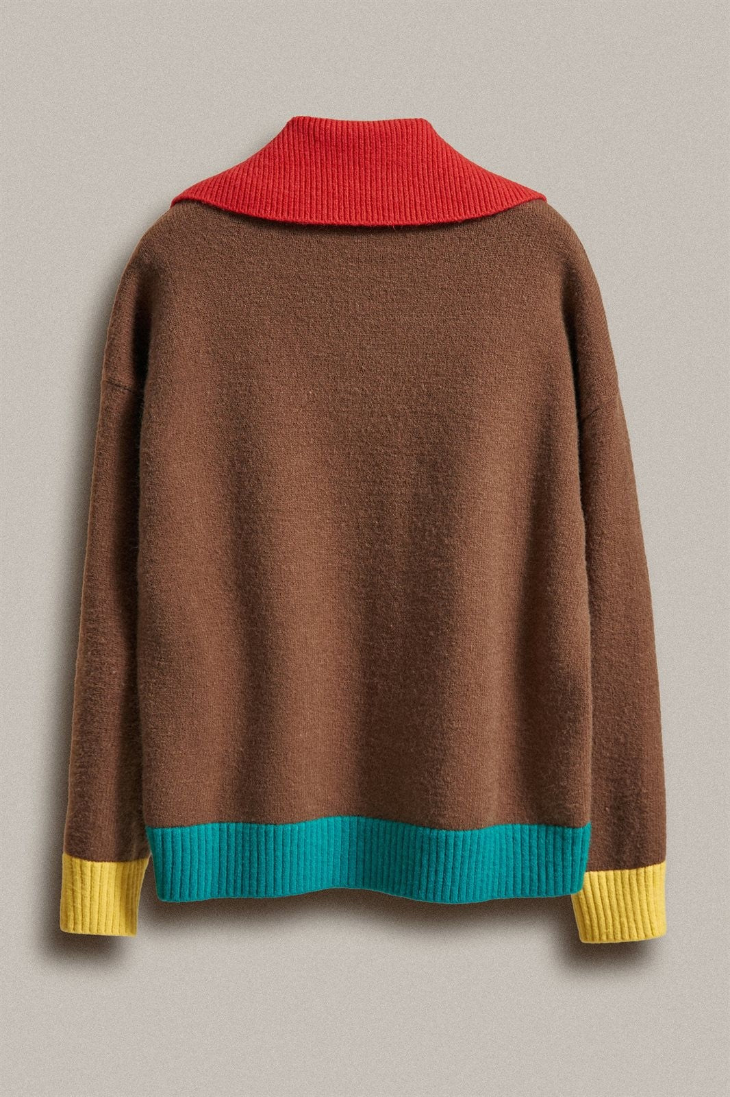 Color Block Collared Button Down Knit Cardigan in Brown - Women's Wholesale Fashion | Trend Notes