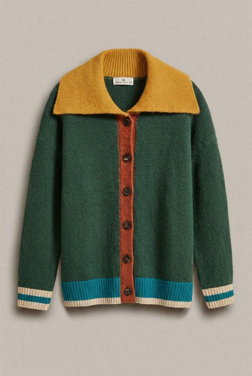 Color Block Collared Button Down Knit Cardigan in Green - Women's Wholesale Fashion | Trend Notes