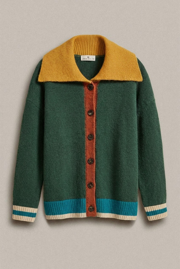 Color Block Collared Button Down Knit Cardigan in Green - Women's Wholesale Fashion | Trend Notes