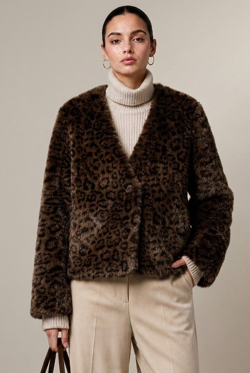 Oversized Leopard Faux Fur Jacket in Brown - Women's Wholesale Jackets & Blazers | Trend Notes