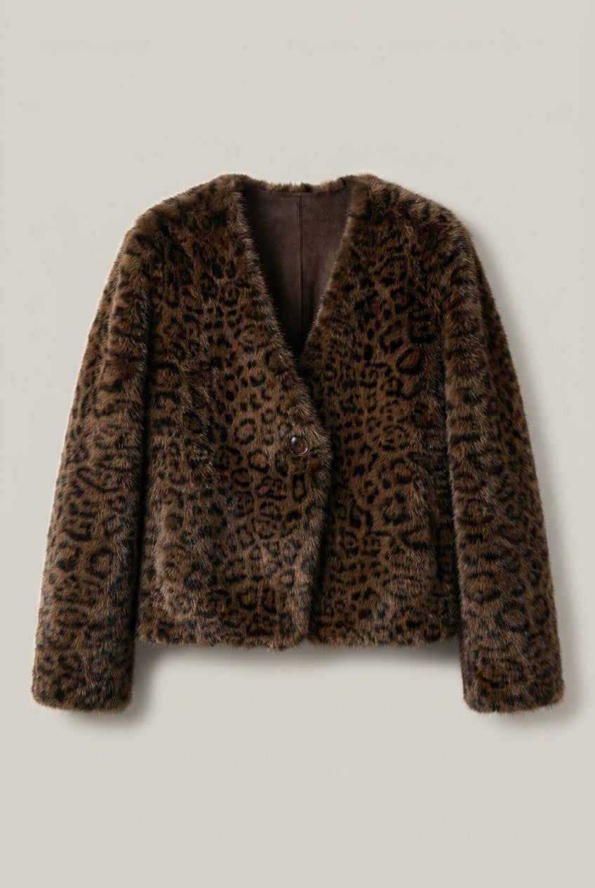 Oversized Leopard Faux Fur Jacket in Brown - Women's Wholesale Jackets & Blazers | Trend Notes