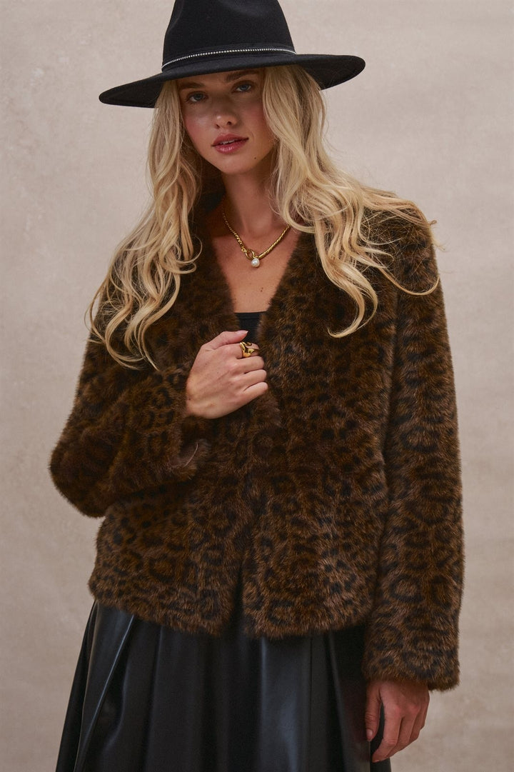 Oversized Leopard Faux Fur Jacket in Brown - Women's Wholesale Jackets & Blazers | Trend Notes
