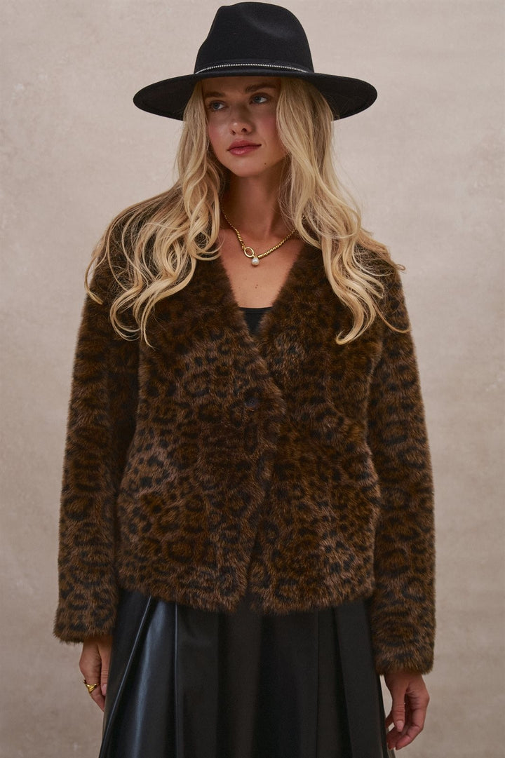 Oversized Leopard Faux Fur Jacket in Brown - Women's Wholesale Jackets & Blazers | Trend Notes