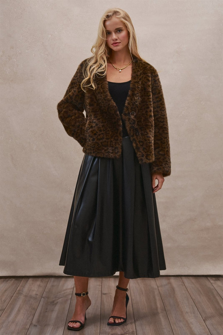 Oversized Leopard Faux Fur Jacket in Brown - Women's Wholesale Jackets & Blazers | Trend Notes