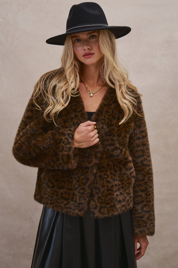 Oversized Leopard Faux Fur Jacket in Brown - Women's Wholesale Jackets & Blazers | Trend Notes