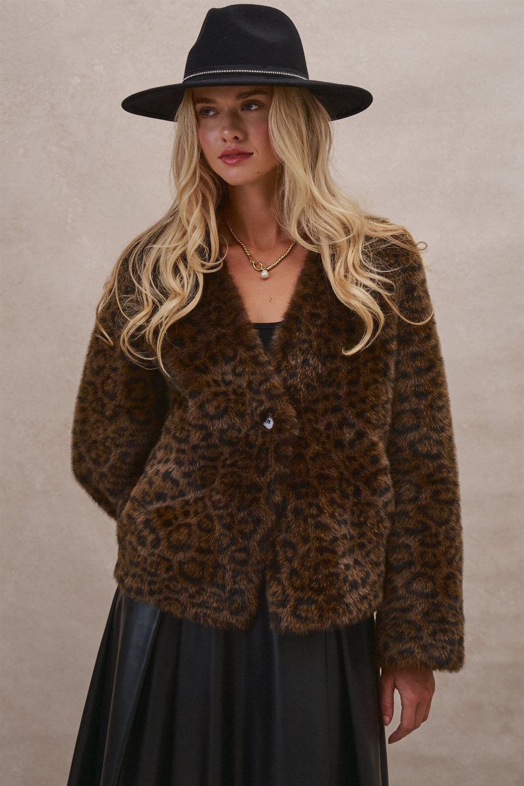 Oversized Leopard Faux Fur Jacket in Brown - Women's Wholesale Jackets & Blazers | Trend Notes