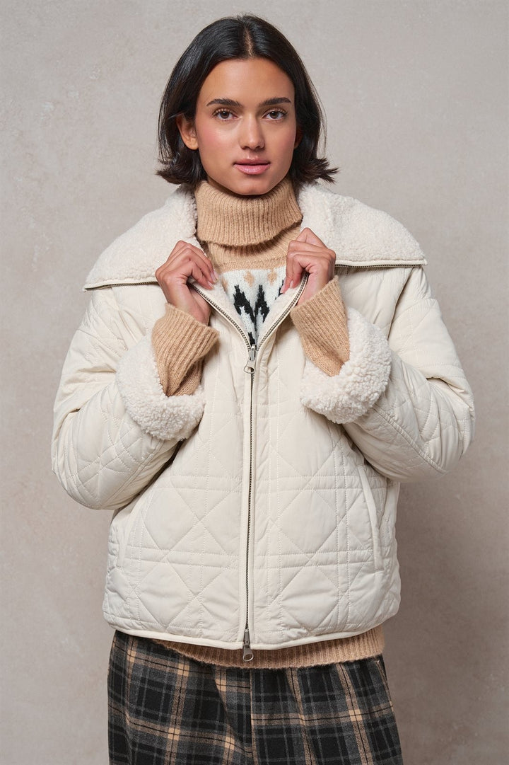 Frost Morning Quilted Sherpa Jacket in Ivory - Women's Wholesale Jackets & Blazers | Trend Notes
