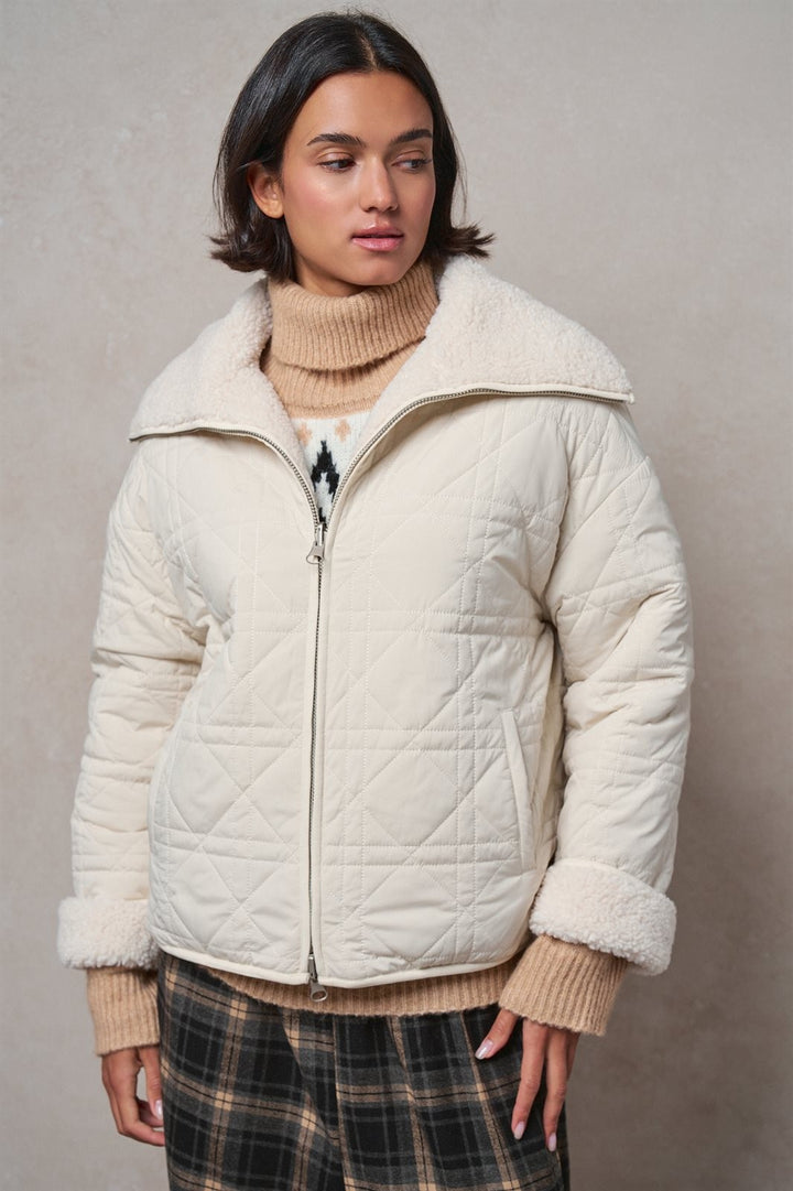 Frost Morning Quilted Sherpa Jacket in Ivory - Women's Wholesale Jackets & Blazers | Trend Notes