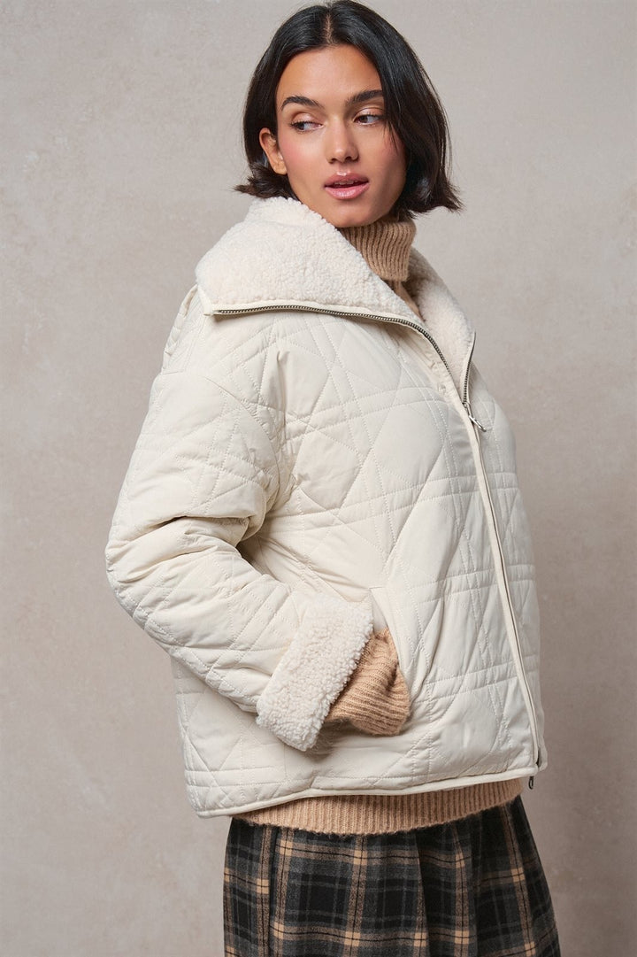 Frost Morning Quilted Sherpa Jacket in Ivory - Women's Wholesale Jackets & Blazers | Trend Notes