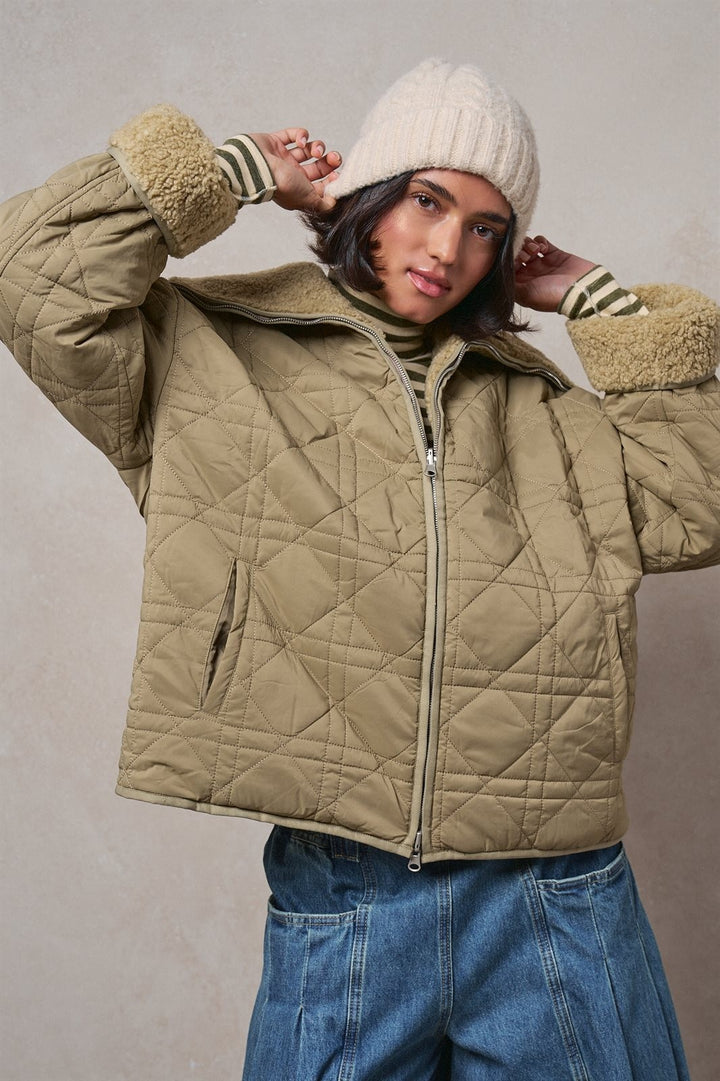 Frost Morning Quilted Sherpa Jacket in Olive - Women's Wholesale Jackets & Blazers | Trend Notes