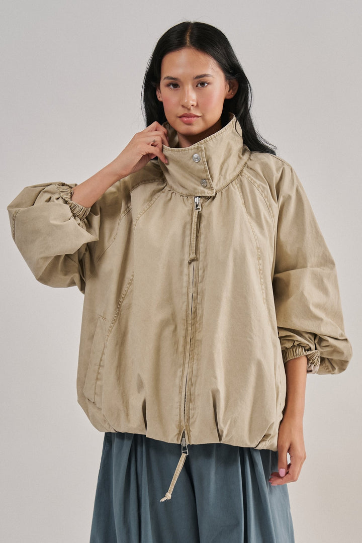 Weekend Drift Washed Bomber Jacket in Khaki - Women's Wholesale Jackets & Blazers | Trend Notes