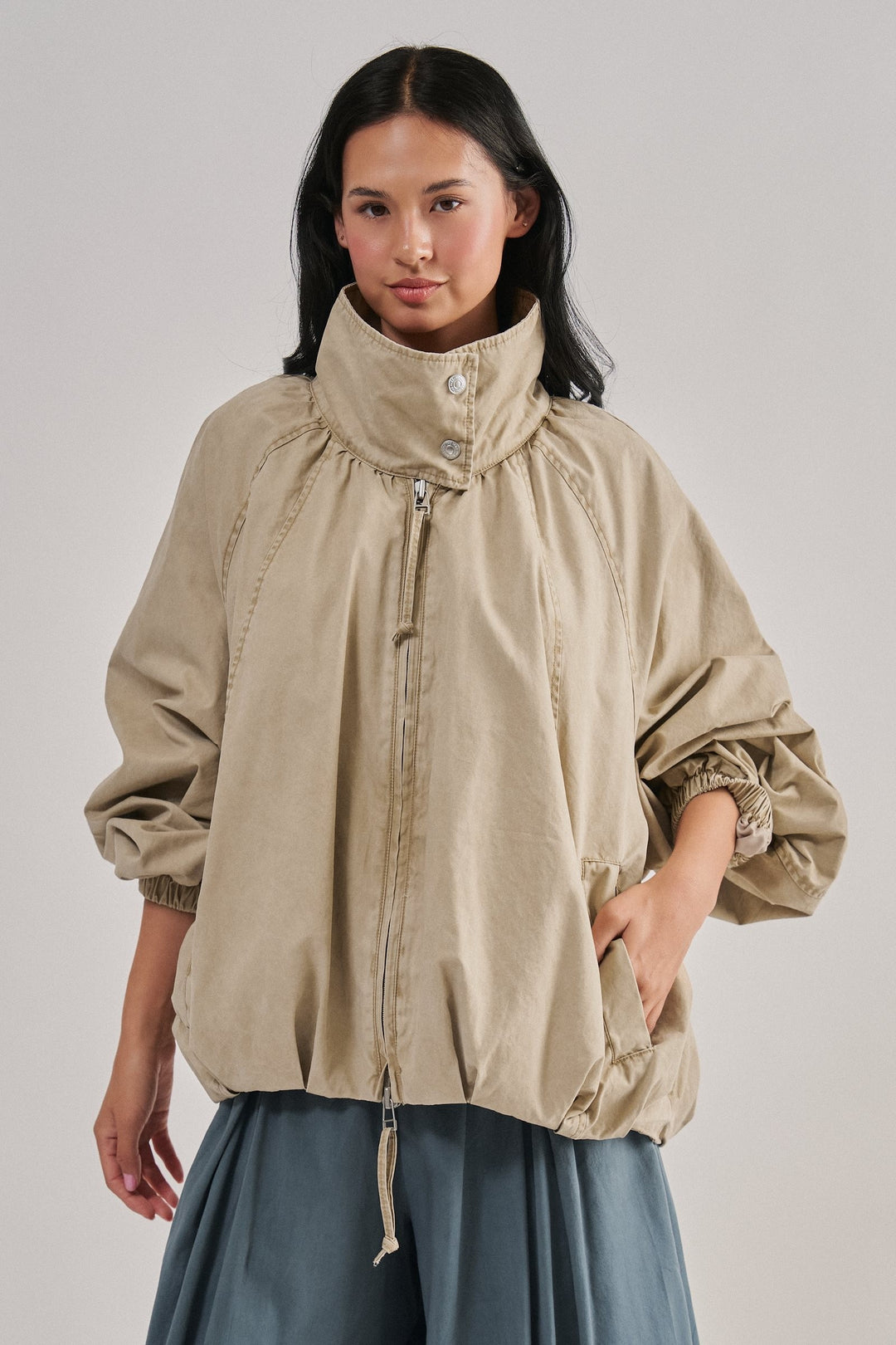 Weekend Drift Washed Bomber Jacket in Khaki - Women's Wholesale Jackets & Blazers | Trend Notes