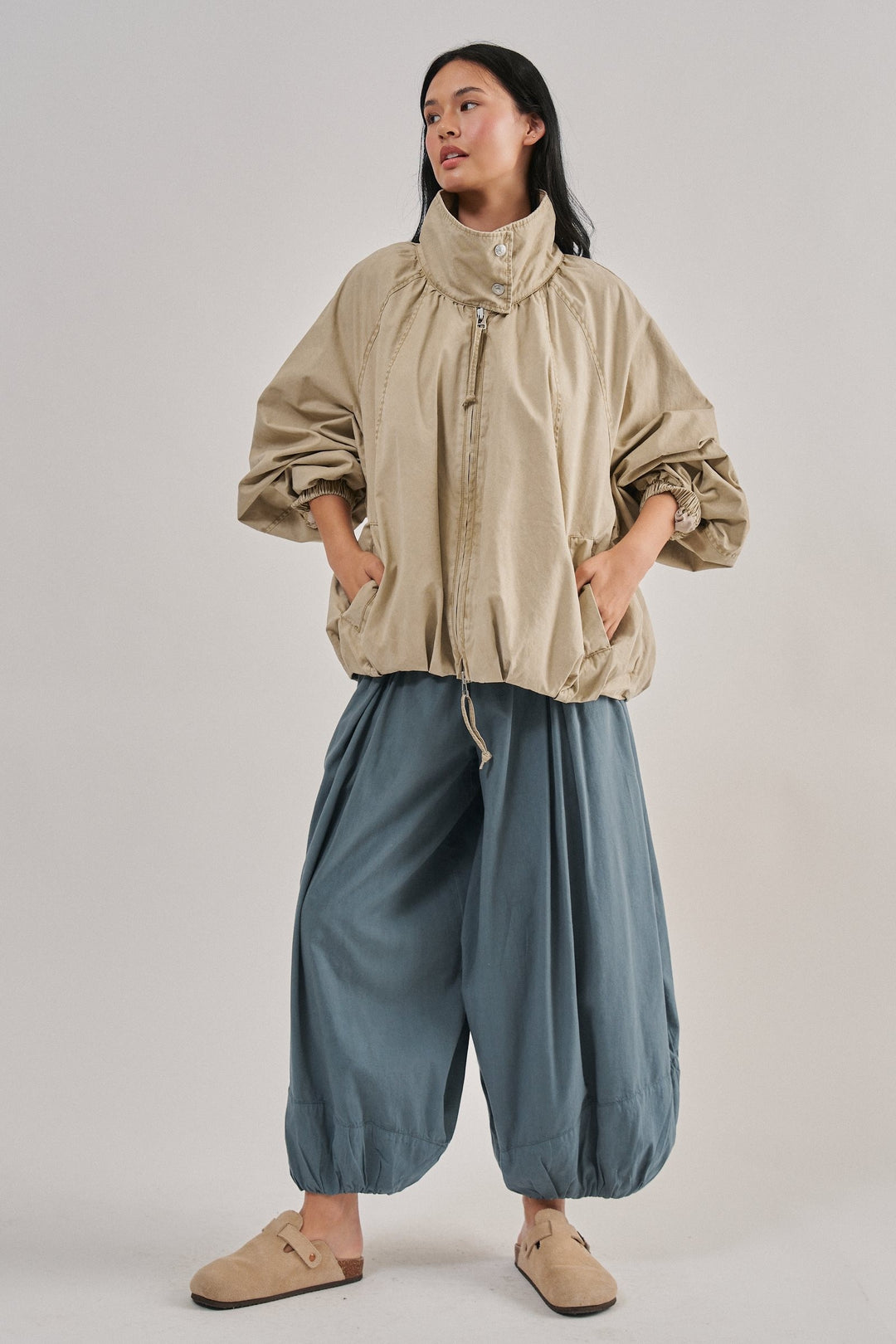 Weekend Drift Washed Bomber Jacket in Khaki - Women's Wholesale Jackets & Blazers | Trend Notes